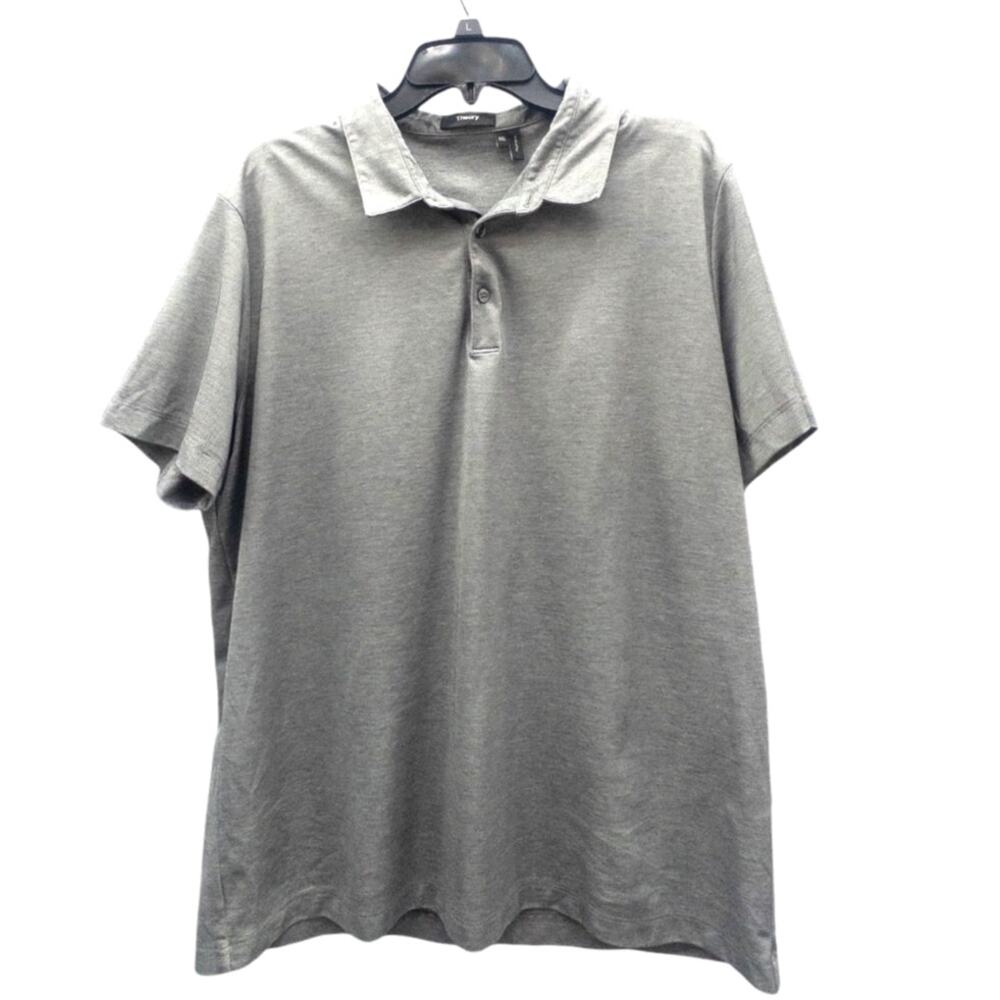 Theory Bron B. Atlas Pique Polo Boys XXL Gray Short Sleeve Preppy Classic